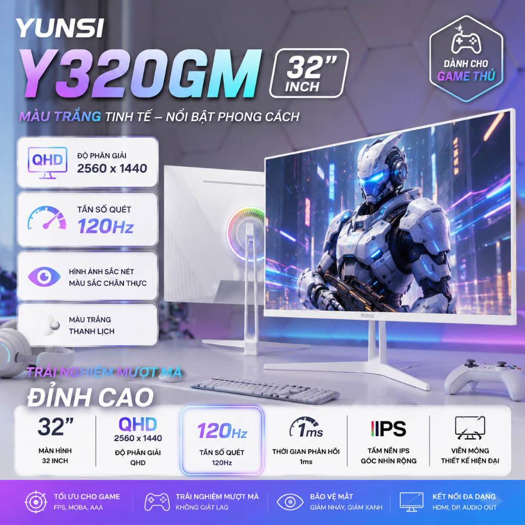 Màn Hình PC Gaming YUNSI 32 Inch 2K QHD IPS 120Hz Bảo Hành 24 Tháng