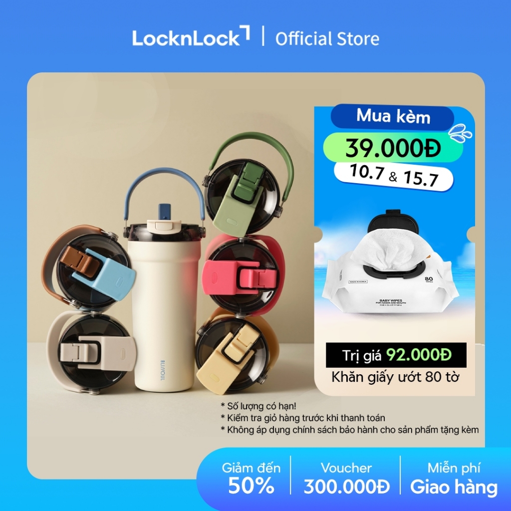 Bình giữ nhiệt phủ sứ LocknLock Blissoul cafe ceramic tumbler LHC4440 có quai xách dung tích 700ml - 6 Màu
