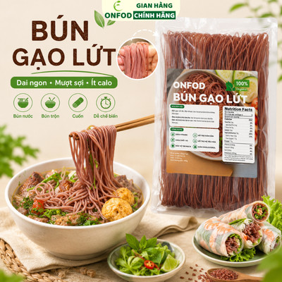 Bún gạo lứt giảm cân huyết rồng nguyên chất healthy ONFOD eat clean ăn kiêng tiểu đường gym 250g 500g