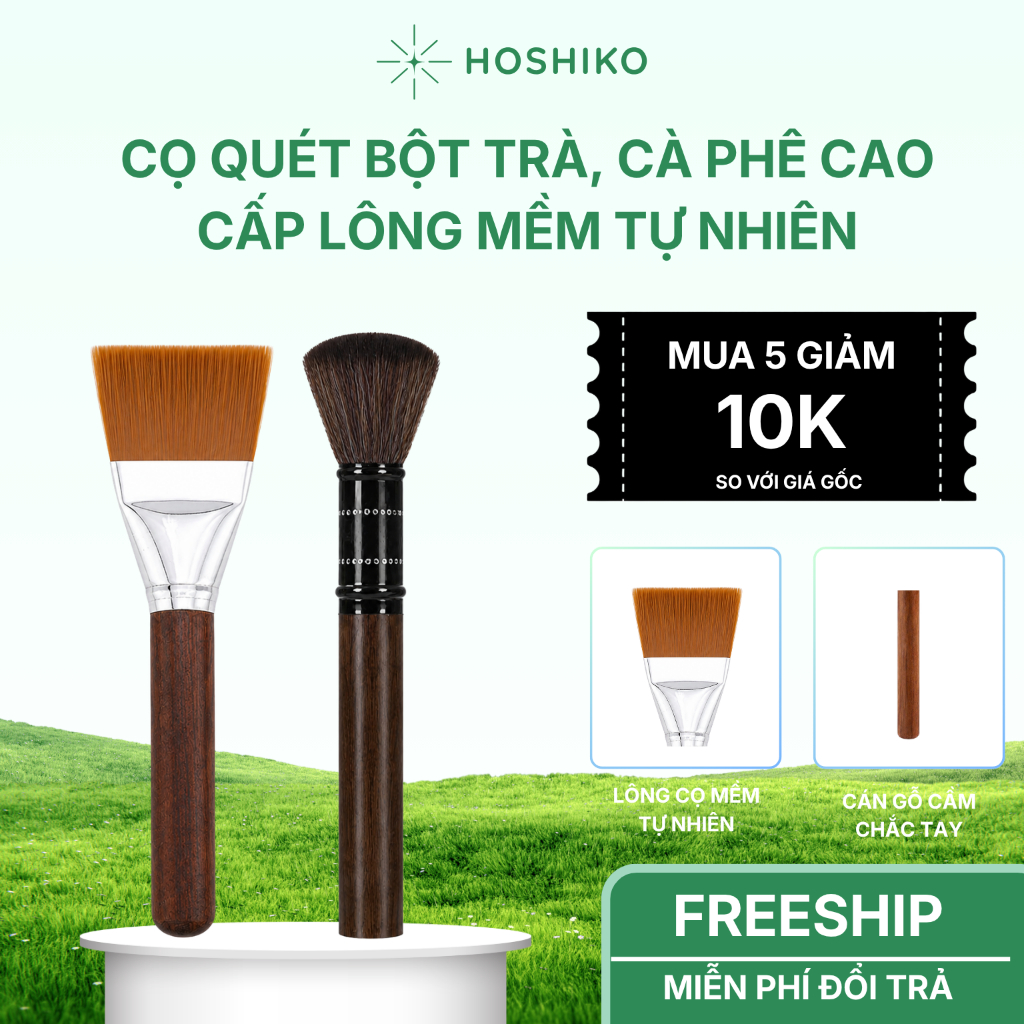 Cọ Quét Bột Trà Cà Phê  Chổi Quét Bột Chổi Vệ Sinh Bút Gỗ Trắng, Hoshiko C01, Lông Mềm Tự Nhiên