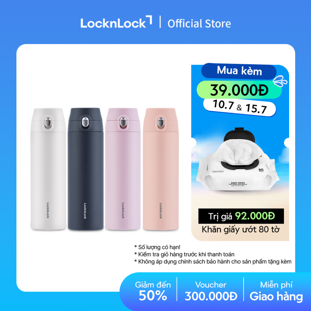 Bình giữ nhiệt Lock&Lock Feather Light One Touch 500ml LHC3257 (4 màu)