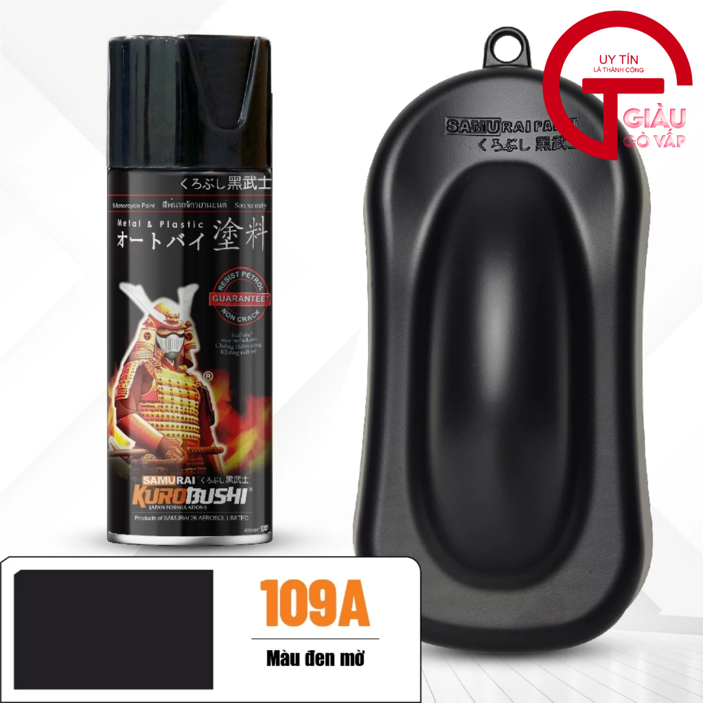 Sơn Xịt 109A _ Sơn Xịt Xe Máy Samurai 109A - Đen Mờ, Đen Phẳng, Đen Nhám _ Flat Black