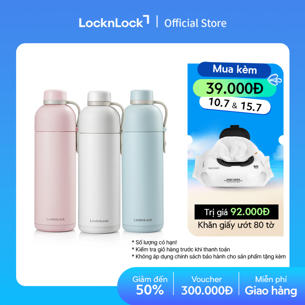 Bình giữ nhiệt có quai xách Lock&Lock Belt Bottle 490ml - LHC4267 (3 màu)