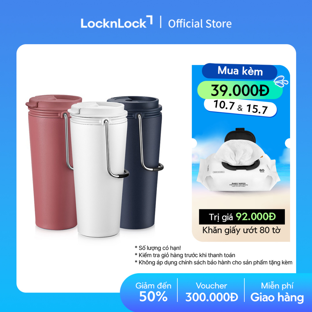 Bình giữ nhiệt Lock&Lock Bucket Tumbler 540ml LHC4269 (3 màu) thép không gỉ, quai gập