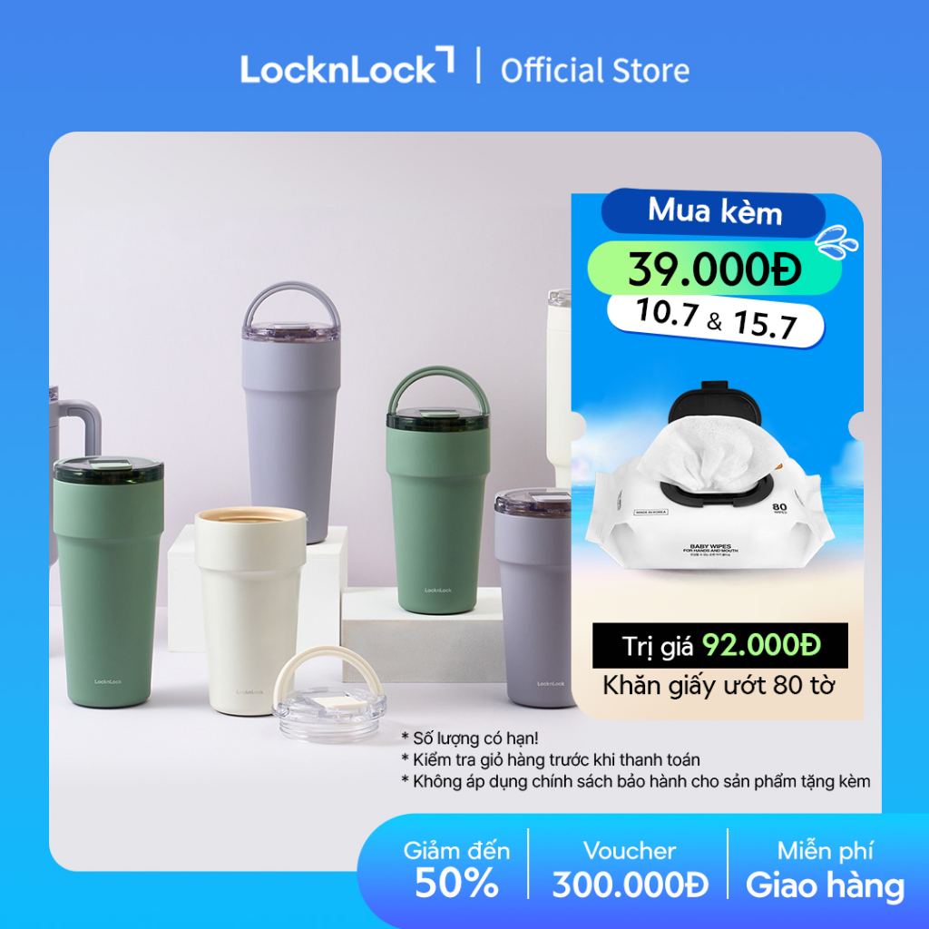 Bình giữ nhiệt LocknLock Metro cafe top handle phủ sứ LHC4416 710ml / LHC4419 900ml có quai xách và ống hút đi kèm