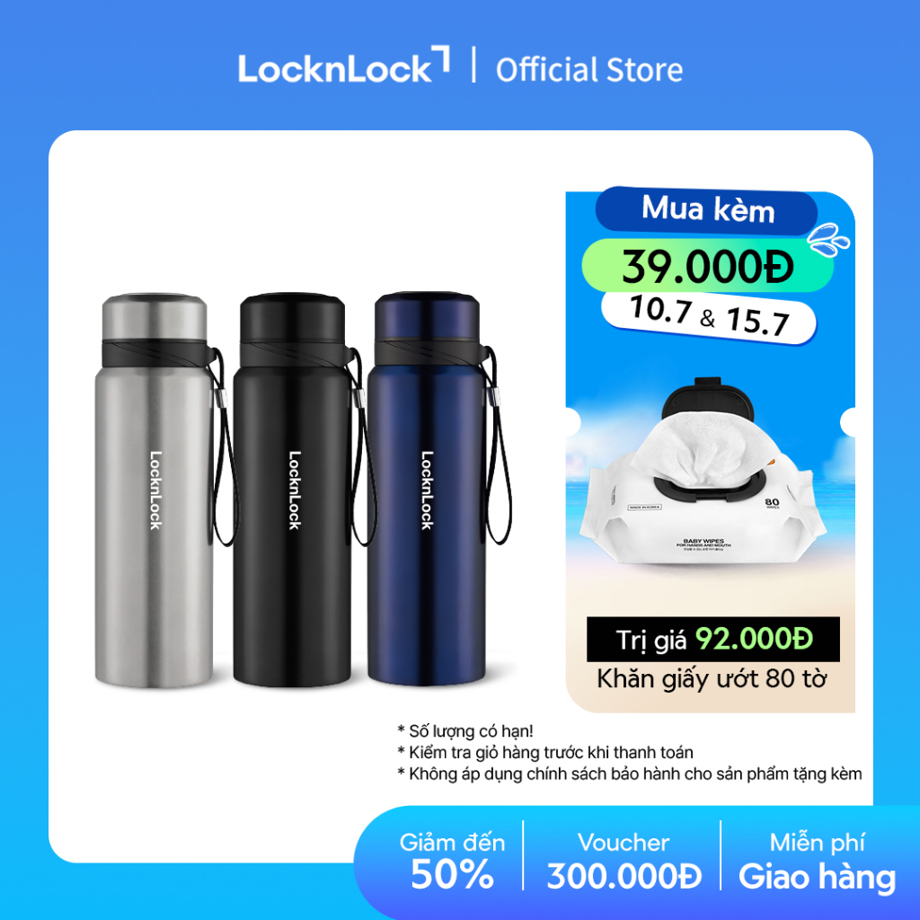 Bình Giữ Nhiệt Thép Không Gỉ có dây treo Lock&Lock Vacuum Bottle (800ml) LHC6180