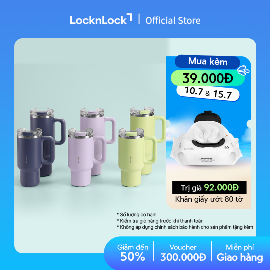 Bình giữ nhiệt LocknLock Balance grip tumbler LHC4397 dung tích 900ml / LHC4398 dung tích 1.2L có quai - 3 màu