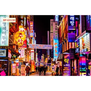 Tranh lụa 3d Hồng Kông Đường Phố HÀN QUỐC, NHẬT BẢN trang trí quán lẩu, nướng tặng keo dụng cụ dán