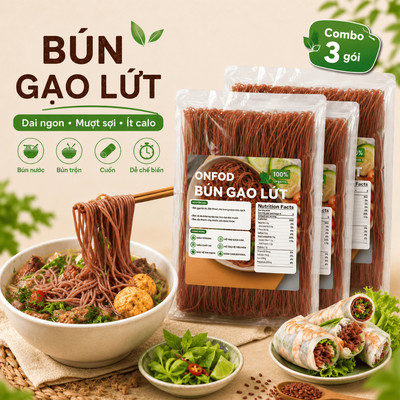 COMBO 3 bún gạo lứt giảm cân bún ngũ sắc phở gạo lứt ONFOD ăn kiêng cho bé ăn dặm