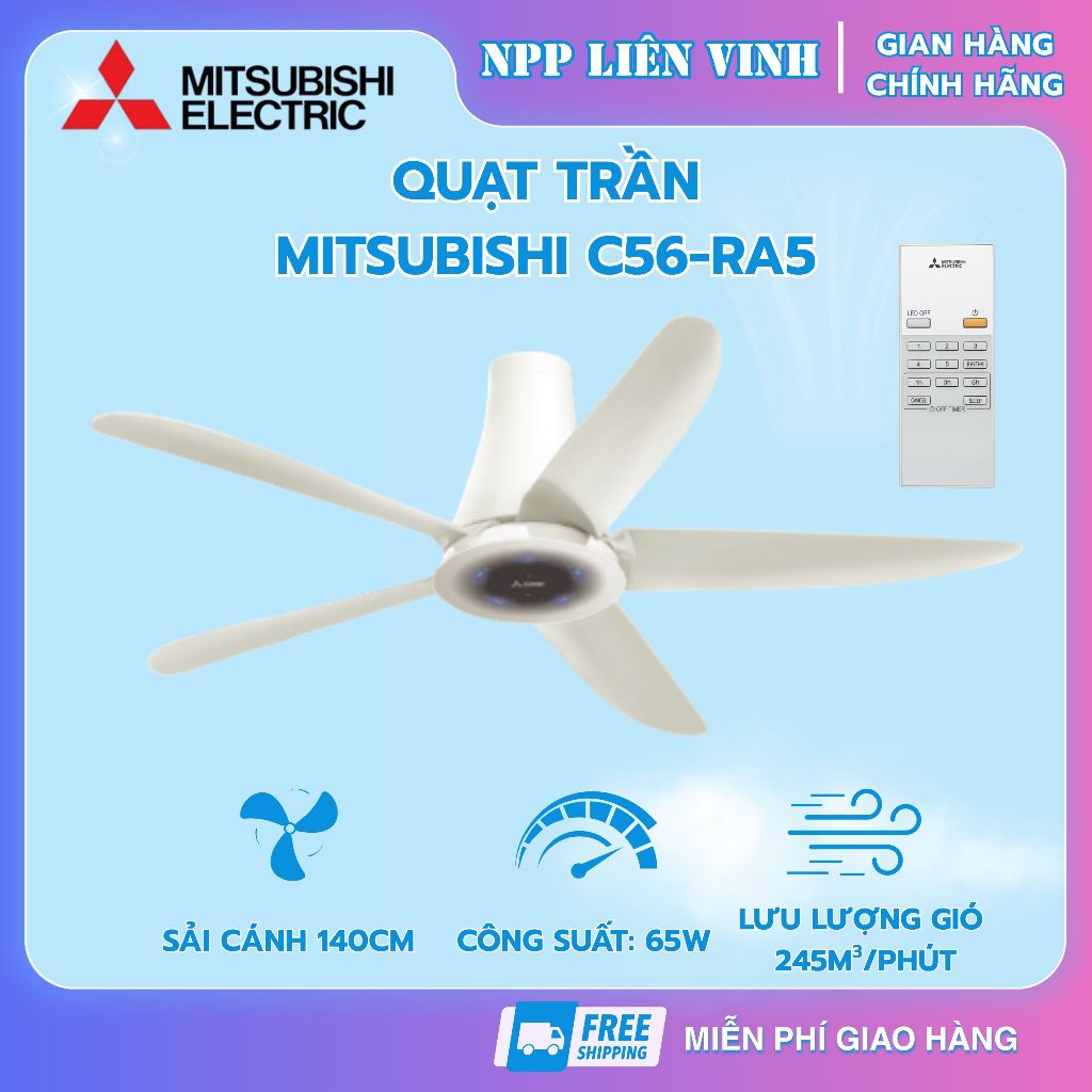 Quạt Trần Mitsubishi 5 Cánh C56-RW5 Có Điều Khiển Remote - Quạt Trần Cao Cấp Chính Hãng
