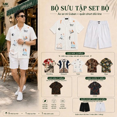 Bộ sưu tập Áo Sơ Mi Cuban và Quần Short Đũi Line MK CLEVER Đồ bộ nam Form Thoáng Mát, Set Đồ Nam Trẻ Trung Mùa Hè