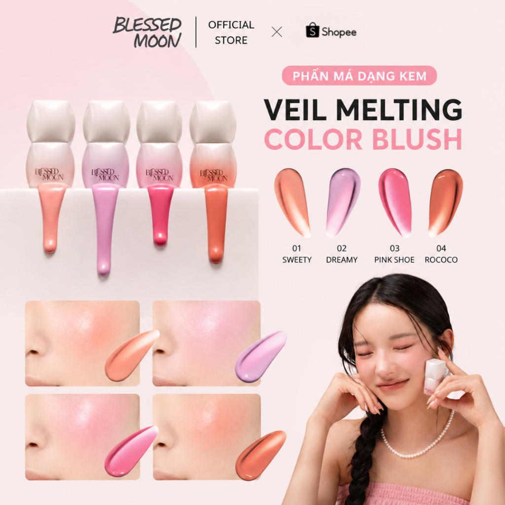 Blessed Moon Veil Melting Color Blush Chính Hãng | Má Hồng Dạng Kem Hàn Quốc, Màu Trong Trẻo, Rạng R