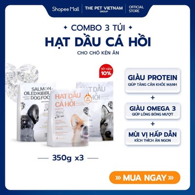 Combo 3 Túi Hạt Dầu Cá Hồi Cho Chó Kén Ăn/Trưởng Thành King's Pet By Bao Anh 350g - Bổ Sung Omega 3