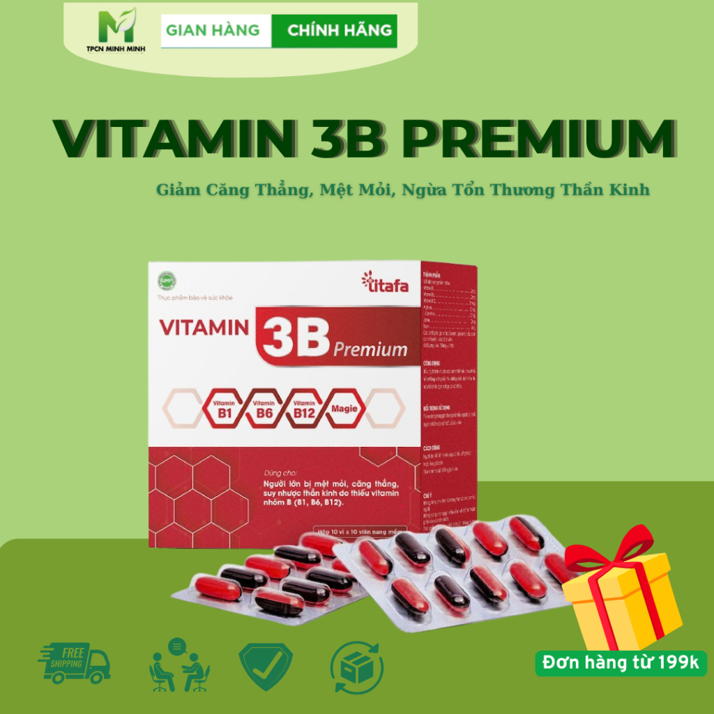 Vitamin 3B Premium, Giảm Căng Thẳng, Mệt Mỏi, Ngừa Tổn Thương Thần Kinh, Nâng Cao Sức Khoẻ ( Hộp 10 