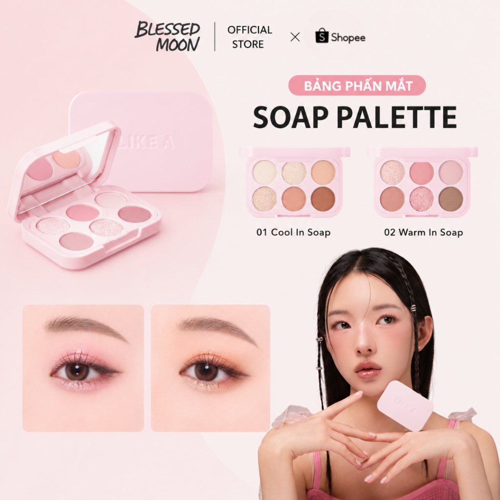 Blessed Moon Soap Palette Chính Hãng | Bảng Phấn Mắt Mini 6 Màu Hàn Quốc, Makeup Tông Dễ Thương, Màu