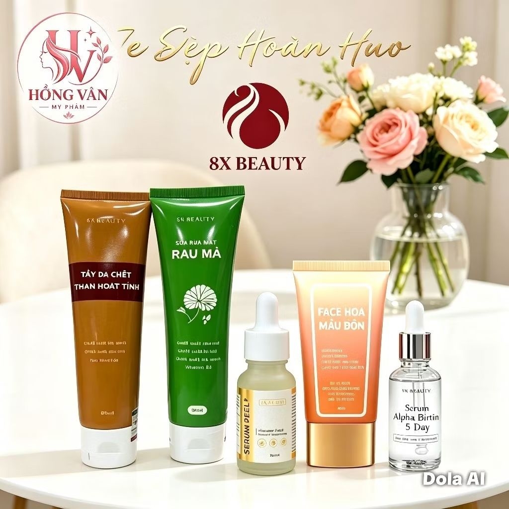 BỘ 5 SẢN PHẨM CHĂM SÓC DA NÁM TÀN NHANG,THÂM LÃO HOÁ DA-8X BEAUTY(1 TBC.2 SRM. 3 PEEF DA. 4,5 BỘ MẪU