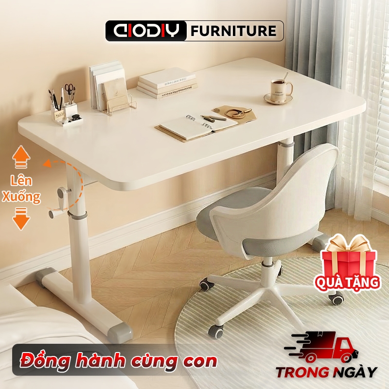 AIODIY Bàn Học Thông Minh Nâng Hạ Tay Quay 90cm - Thiết Kế Công Thái Học Chống Gù - Mặt Gỗ Chống Trầy
