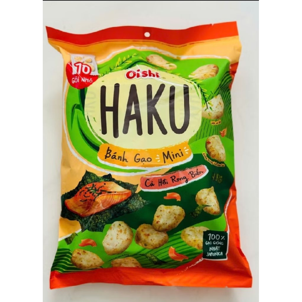 Bánh gạo mini cá hồi rong biển Haku Oshi (túi 10 gói nhỏ).