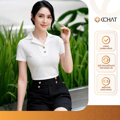 Áo Kiểu Nữ 𝐂𝐂𝐇𝐀𝐓 Dáng Suông Ane Tee Cúc Hoa Trang Trí Chất Liệu Mềm Mại 16TNC2035OT