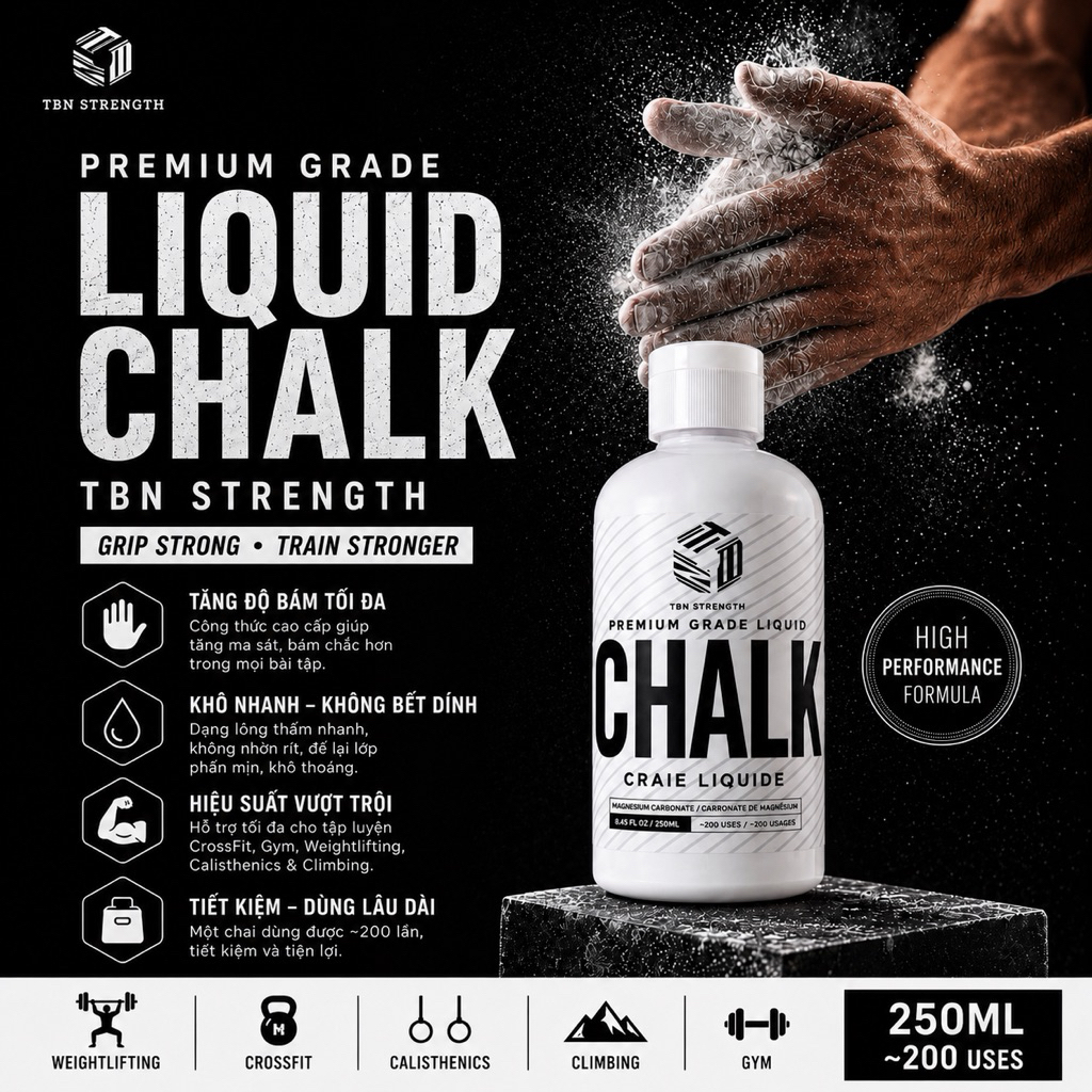 Phấn Nước Tập Gym Powerlifting, 250ml Loại Đặc Cao Cấp TBN - Liquid Chalk ,cầu lông, tập gym, leo nú