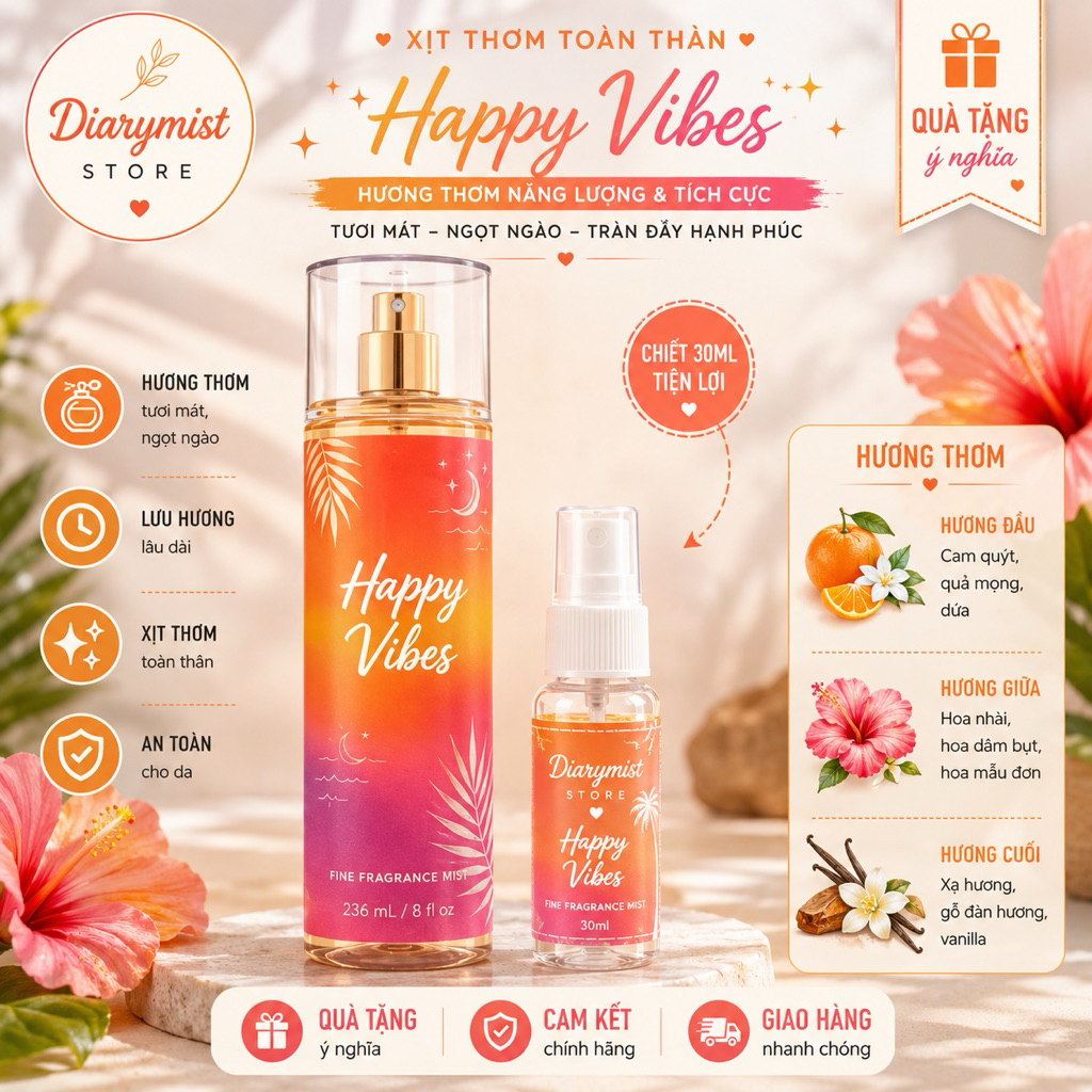 𝐃𝐢𝐚𝐫𝐲𝐦𝐢𝐬𝐭.𝐬𝐭𝐨𝐫𝐞 Xịt thơm toàn thân body mist Bath & Body Works - Happy Vibes