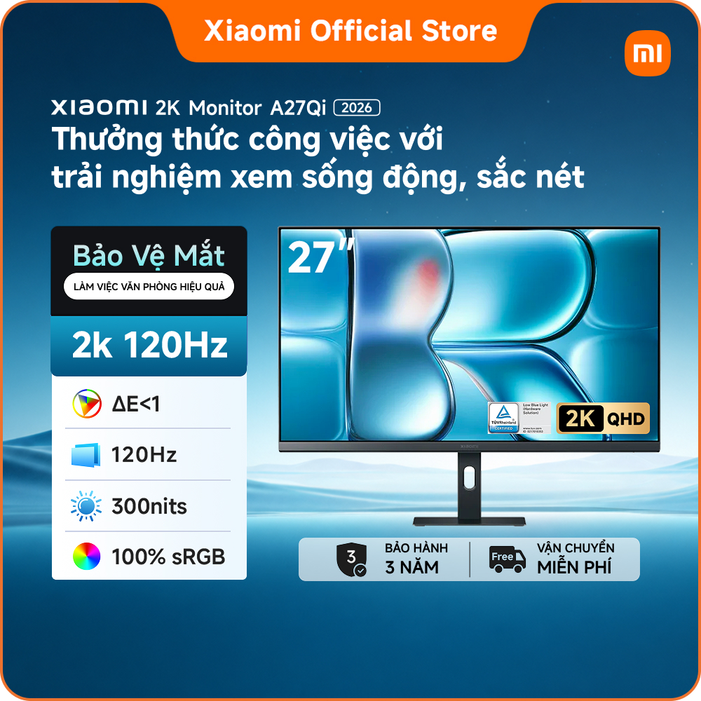 Màn hình độ phân giải 2K Xiaomi A27Qi 2026 I Chất lượng hình ảnh siêu rõ 2K I Tần số quét 120Hz