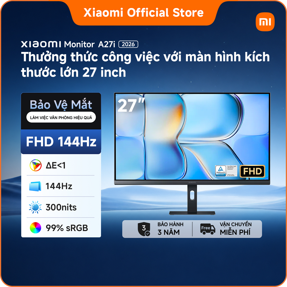 Màn hình Xiaomi A27i 2026 OM8FF-EU | Tần số quét cao 144Hz | Độ sáng 300nits | Màn hình cứng IPS 27-