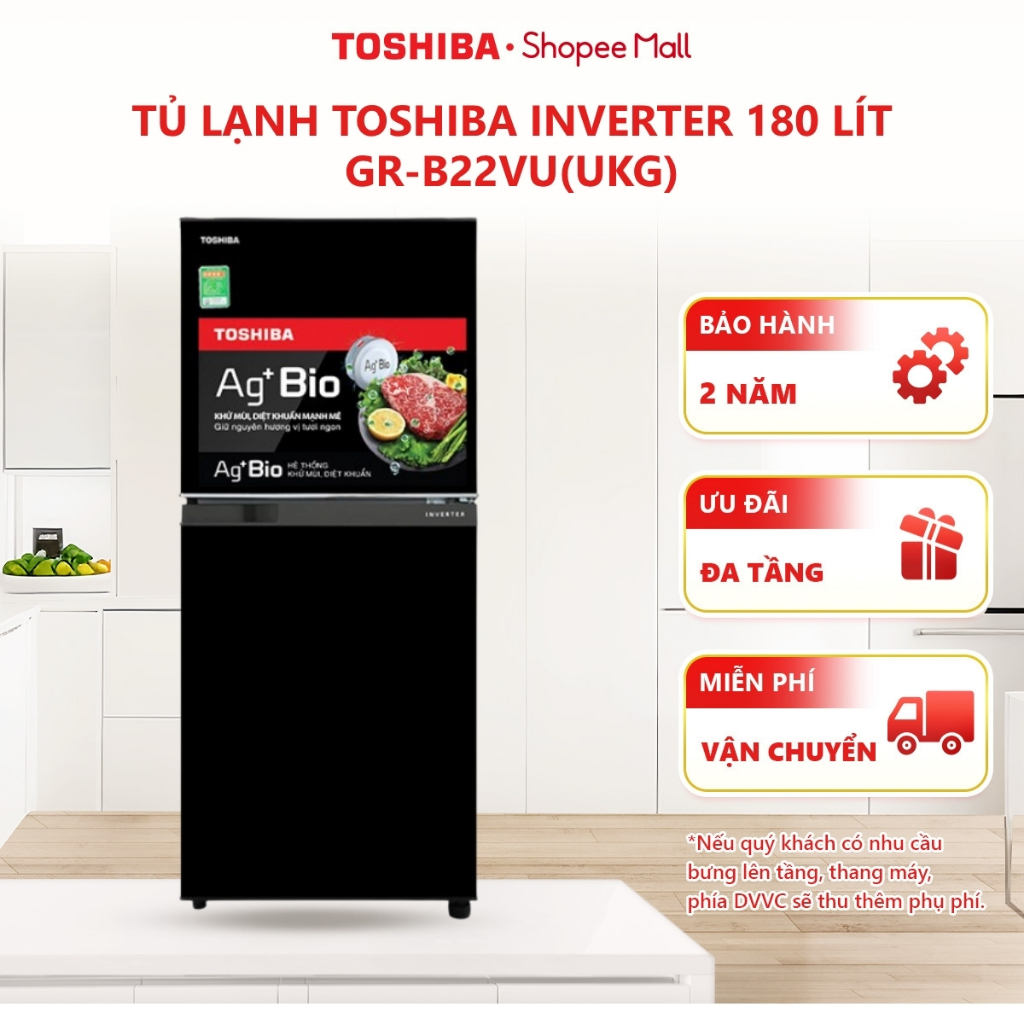 [Shopee Giao Lắp 0Đ HCM-HN Cũ] Tủ lạnh Toshiba Inverter 180 lít GR-B22VU(UKG)