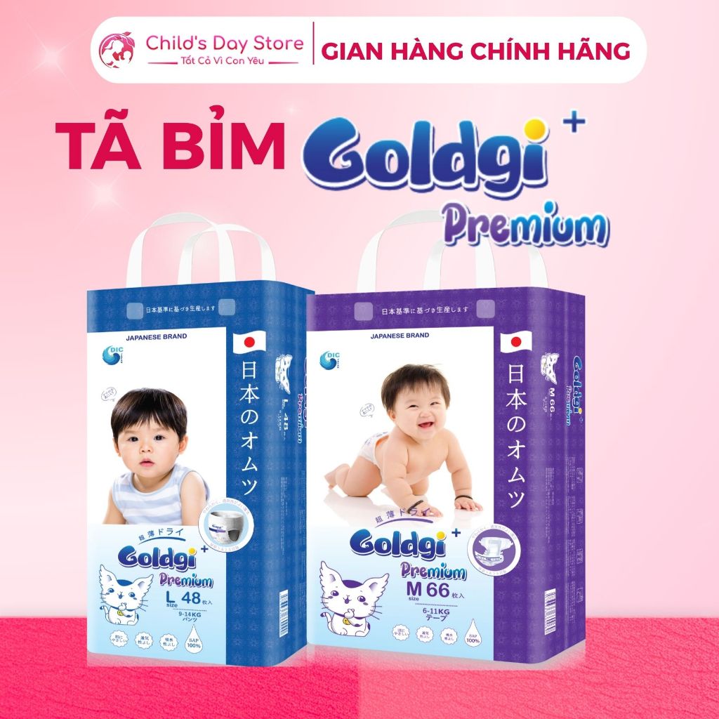 Bỉm Goldgi +, Tã Goldgi + Cao Cấp Premeium Chính Hãng, Siêu Thấm Hút, Mỏng Nhẹ, Chống Tràn Đủ Size -