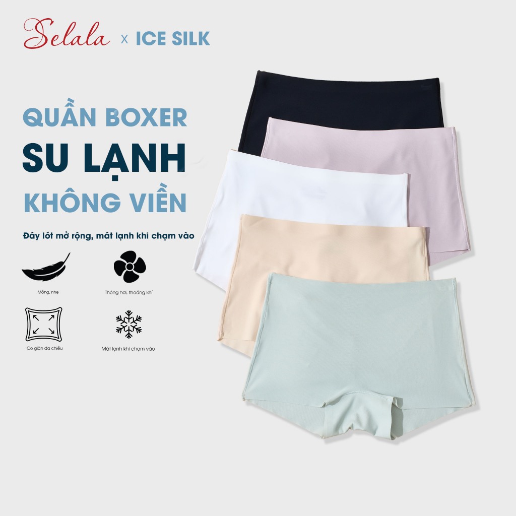 Quần Lót Boxer Selala Quần Lót Nữ Chất Su Lạnh Không Lộ Viền Tàng Hình Đáy Lót Mở Rộng Co Giãn QBX01