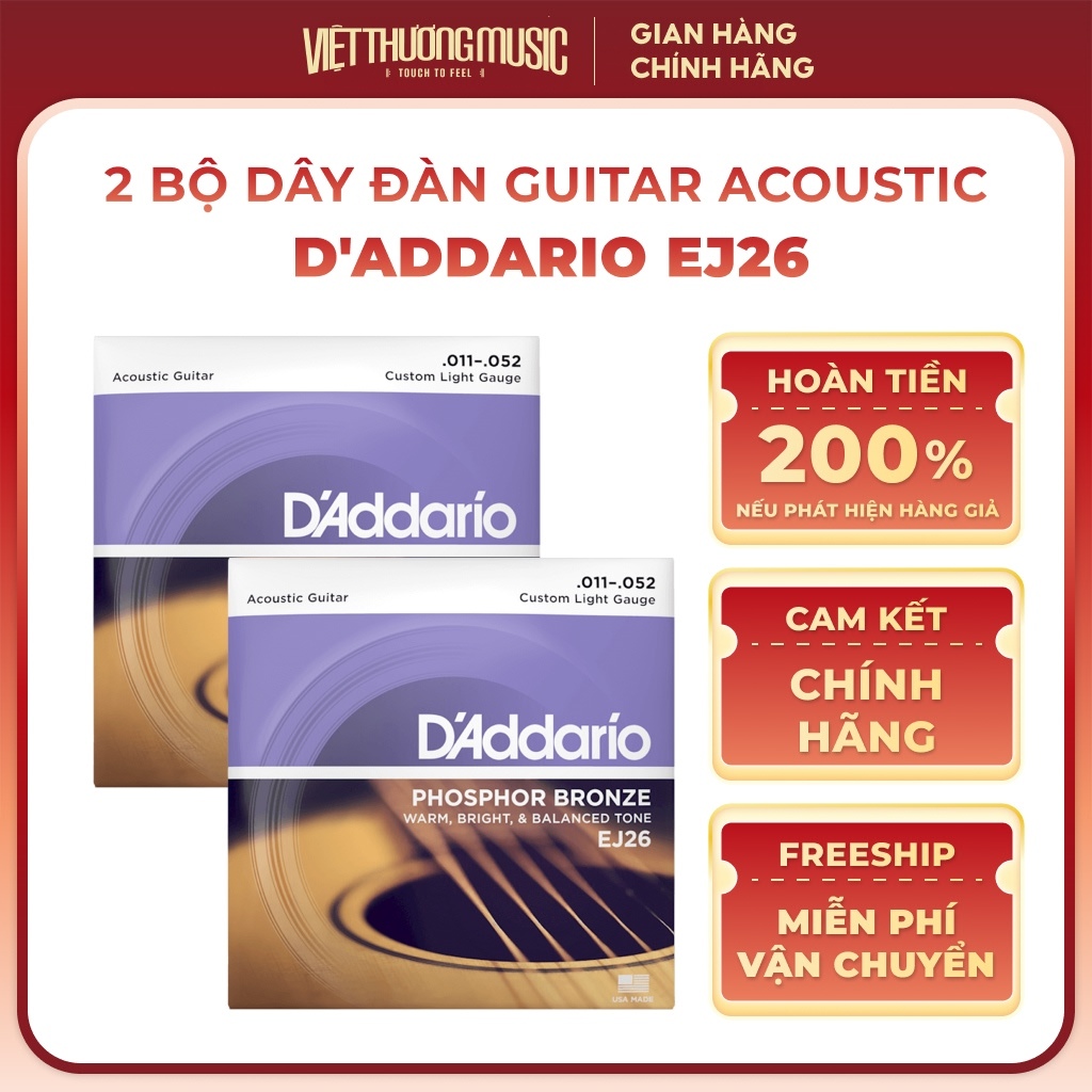 Dây Đàn Guitar Acoustic D'addario EJ26 Size 11 Phosphor Bronze Chống Mài Mòn