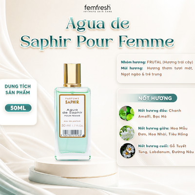 Nước Hoa Nữ Saphir Parfums Agua de Saphir Pour Femme Hương Trái Cây Tươi Mát Trẻ Trung Lưu Hương 50ml