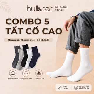 [HOT] Set 5 đô vớ cổ cao nam gân chìm HUBTAT, tất trơn cao cổ nam chất liệu cotton êm mềm mịn mát - MIA-2001-CB5