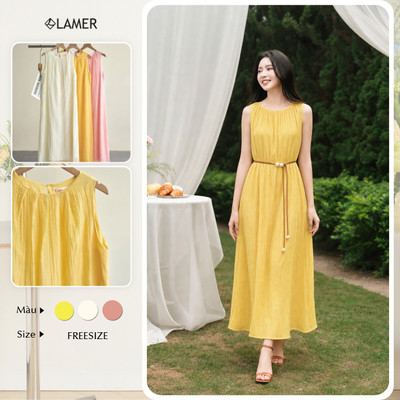 Đầm Maxi LAMER FASHION Đi Biển Dáng Dài Cổ Tròn ( Thắt Lưng Bán Rời) Mchic O63M26H025