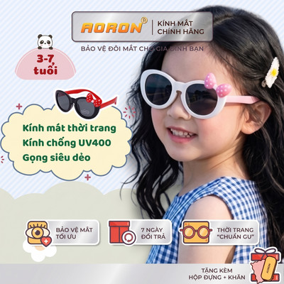 Kính Mát Thời Trang AORON Cho Bé Đi Du Lịch Hè Gọng Dẻo Hình Nơ Mickey Chống UV Chống Chói AK310