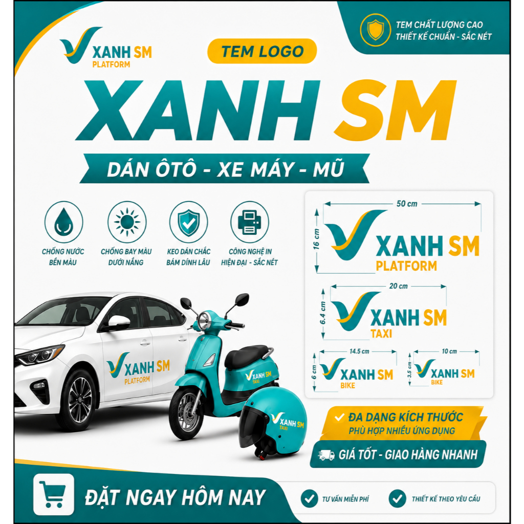 Tem Logo Xanh SM dán Ôtô, Xe máy, Mũ Bảo Hiểm -Nhận In Tem Theo Yêu Cầu
