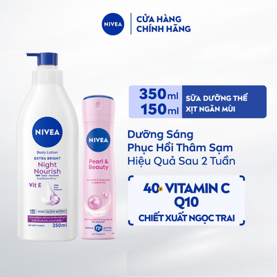 Bộ 02 Sữa Dưỡng Thể NIVEA Sáng Da Ban Đêm (350 ml) + Xịt Ngăn Mùi NIVEA Pearl&Beauty Dưỡng Sáng Ngọc Trai - 98412+83731