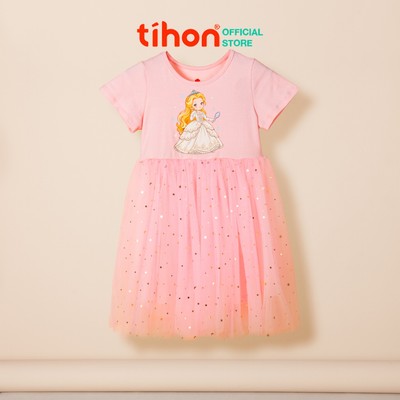 Váy bé gái TIHON cao cấp đầm dáng xòe phối lưới kim sa bồng bềnh lấp lánh siêu xinh VCC0744274