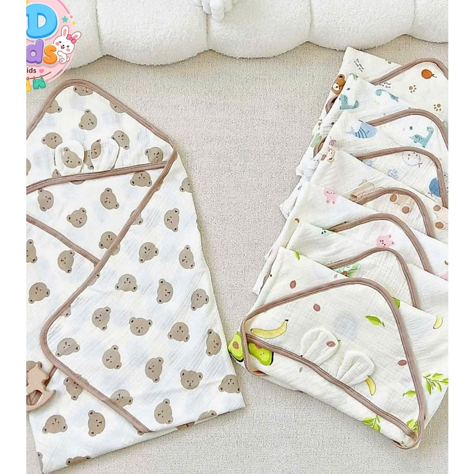 Ủ Choàng Ủ Xô Muslin 04 Lớp, Chăn Choàng Ủ Xô Đa Năng 70x70cm - Mềm Mại, Thoáng Mát, An Toàn Cho Da 