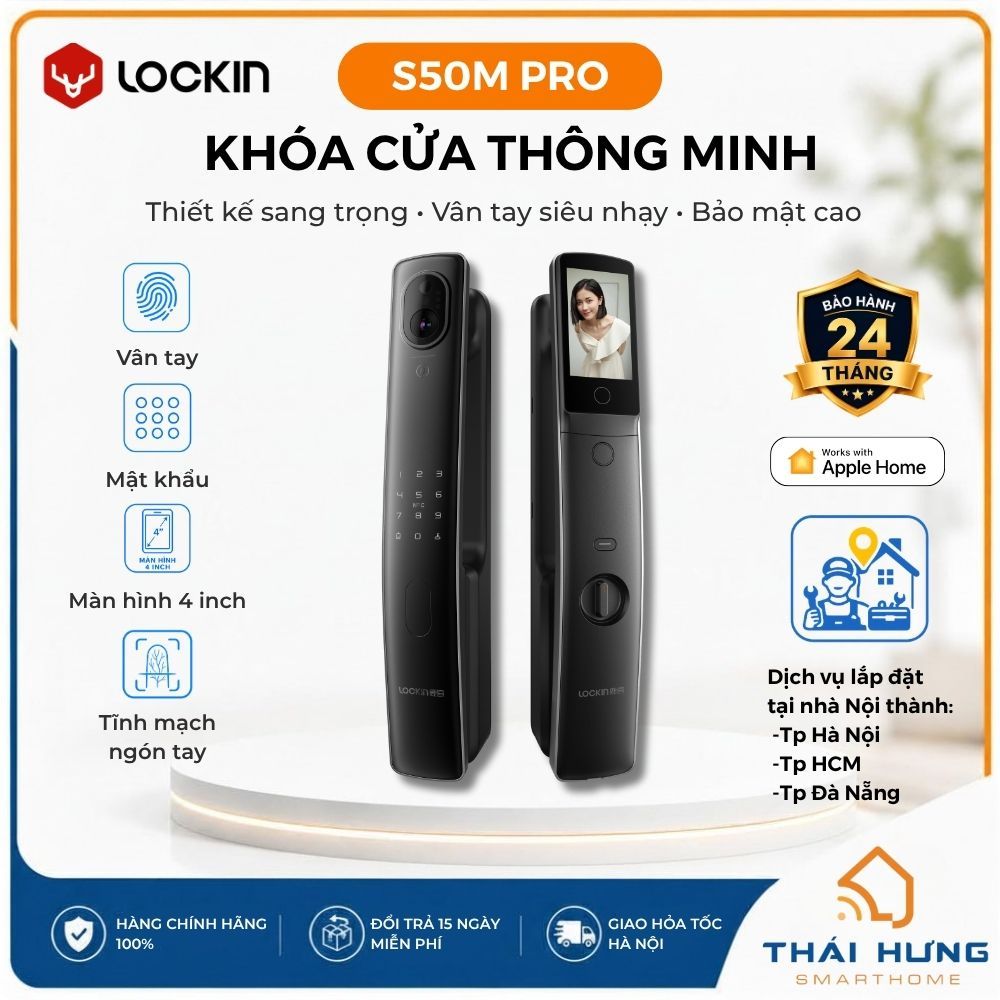 [Lắp đặt HN-HCM] Khoá vân tay thông minh Lockin S50F / S50M, nhận diện khuôn mặt FaceID, sử dụng app