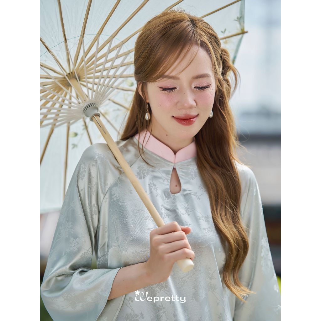 Áo Dài Tết Kèm Quần - LINH LAN AH16 Wepretty Clothes Vải Lụa Phối Cổ Thanh Lịch