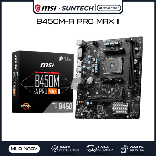 Mainboard MSI B450M-A PRO MAX II | Socket AM4, Hỗ Trợ AMD Ryzen 5000 Series, DDR4, Giải Pháp Gaming 