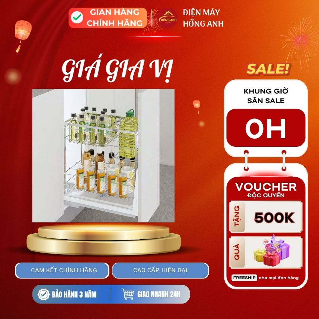 Giá gia vị inox 304 nan dẹt Eurogold EP2220 2 tầng 200mm, tủ bếp dưới ray âm giảm chấn chống rung
