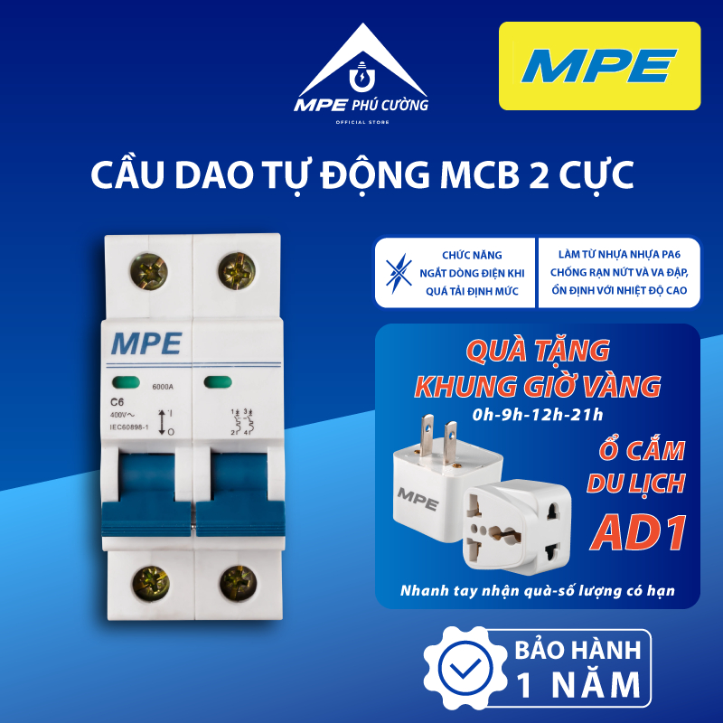(CHÍNH HÃNG) MPE - Cầu dao tự động MCB 2 cực 2P Chính hãng MPE Phú Cường