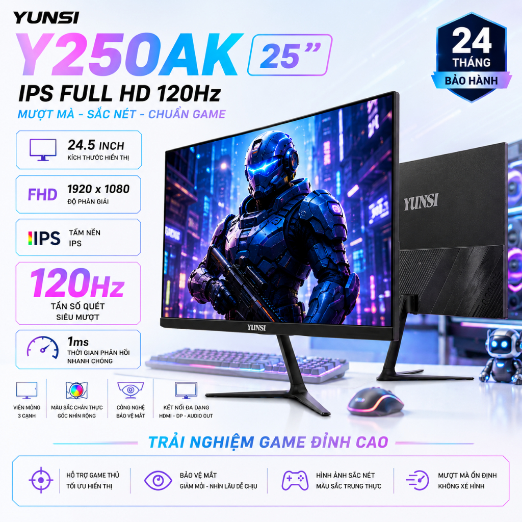 Màn Hình PC Gaming YUNSI 25 Inch IPS Full HD 120Hz Bảo Hành 24 Tháng