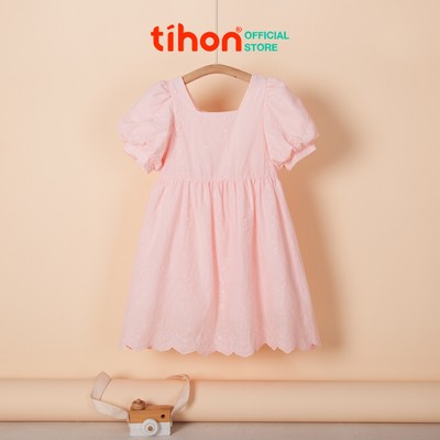 Đầm bé gái TIHON cao cấp váy dáng xòe thêu hoa thiết kế tay phồng ngọt ngào cho bé VT0744247