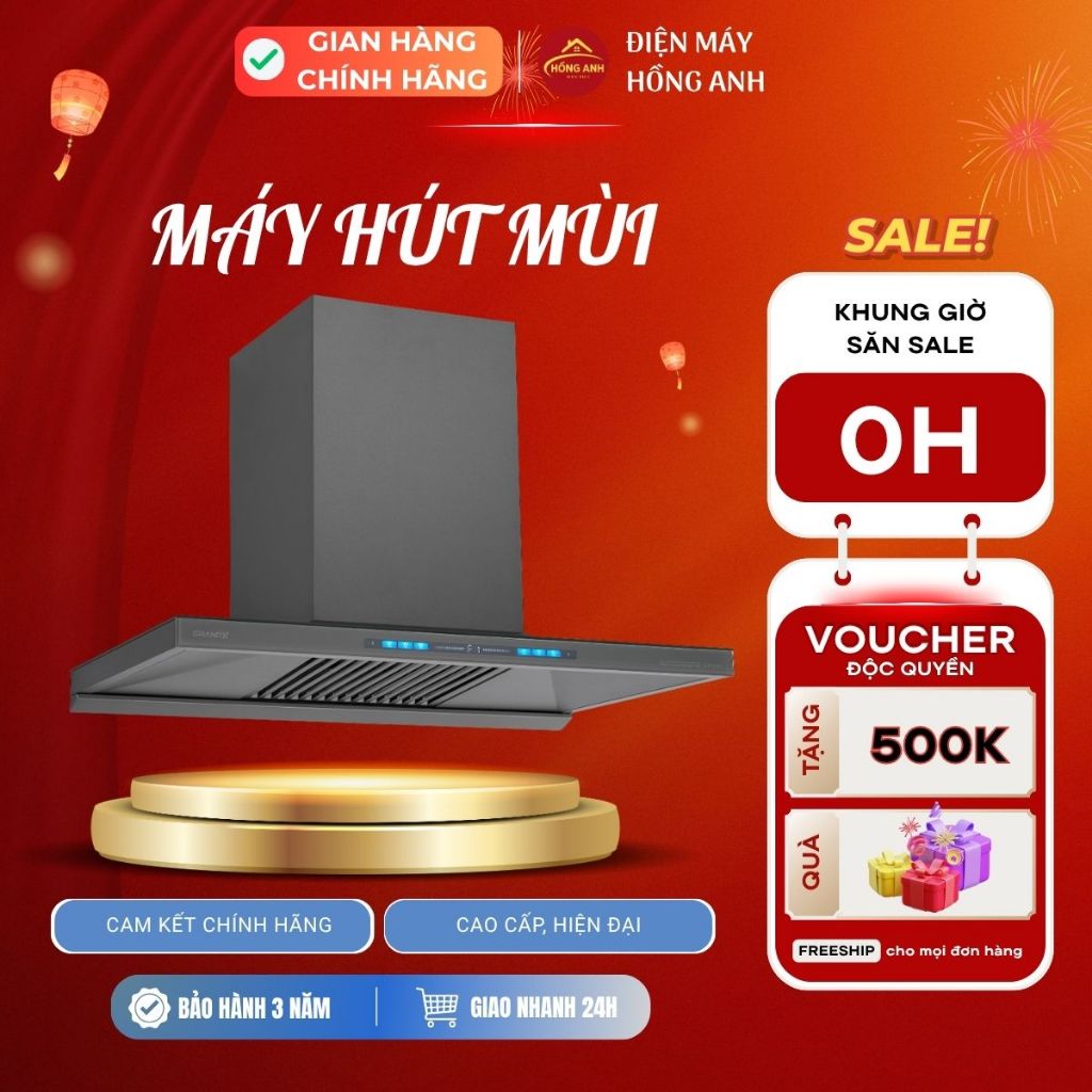 Máy hút mùi GrandX H70T81G kiểu áp tường chữ T, rộng 70cm, thân màu titan kết hợp kính sang trọng