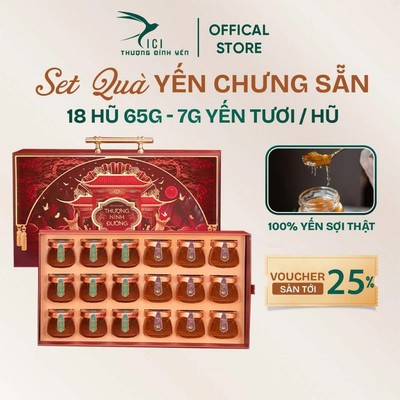 [Hỏa tốc HN] Hộp Quà Yến Sào 18 Hũ 65G Yến Chưng Sẵn 7g Yến Tươi, CiCi Thượng Đỉnh Yến Set Quà Yến Sào Khánh Hòa Cao Cấp