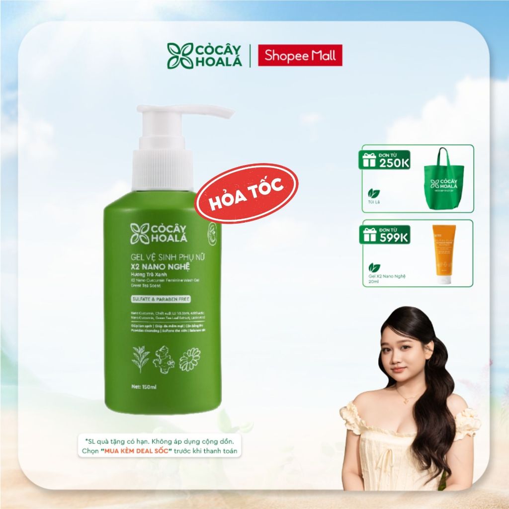 [HỎA TỐC] Dung Dịch Vệ Sinh Cỏ Cây Hoa Lá Gel x2 Nano Nghệ Hương Trà Xanh Làm Sạch 150ml