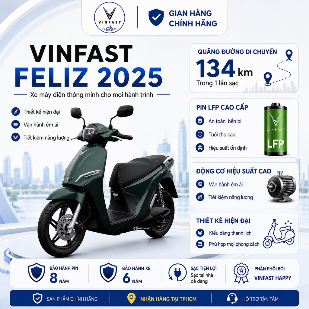 [Nhận xe HCM] Xe máy điện VinFast Feliz 2025